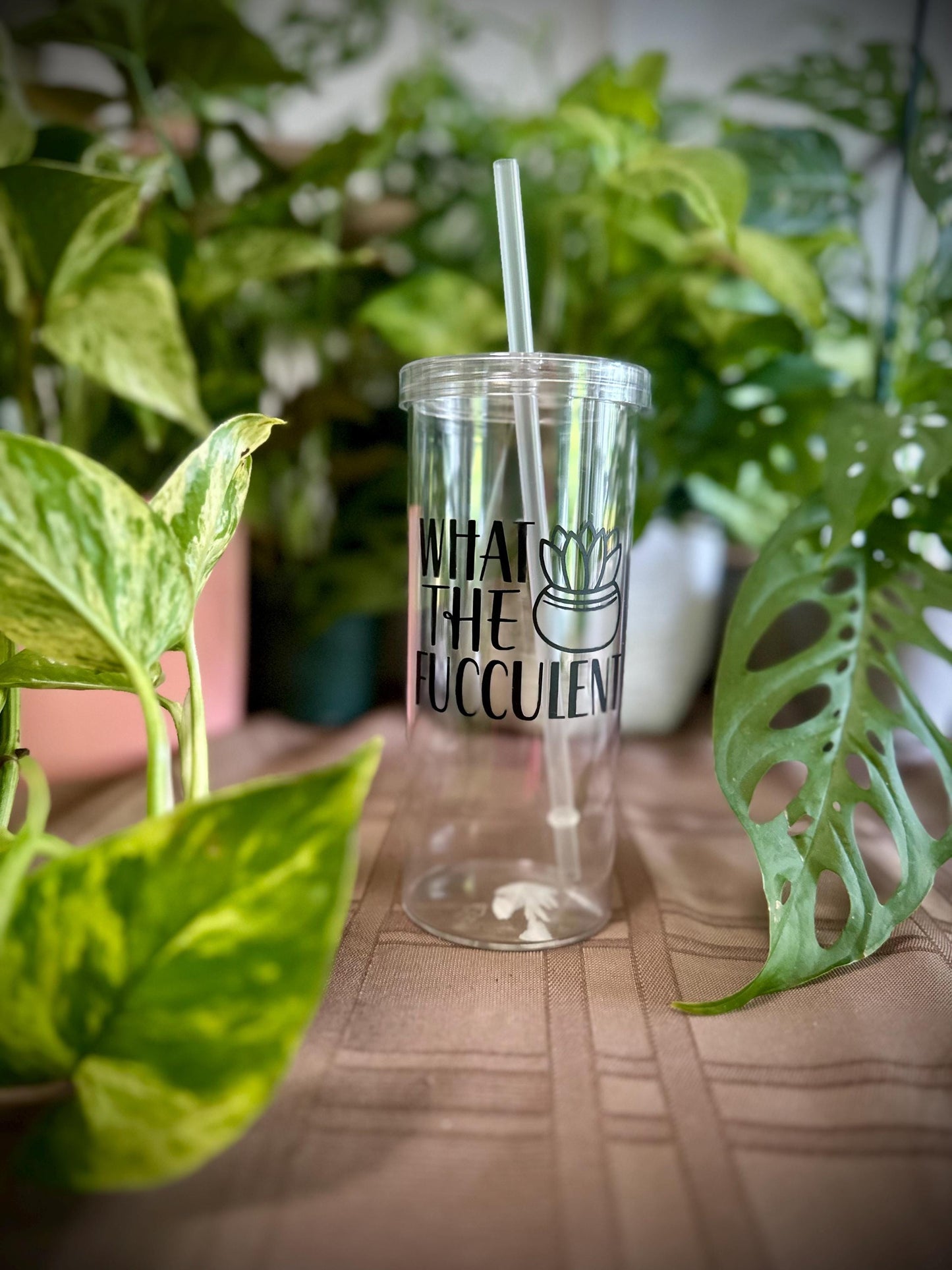 Clear Cylinder Tumbler Plant Themed