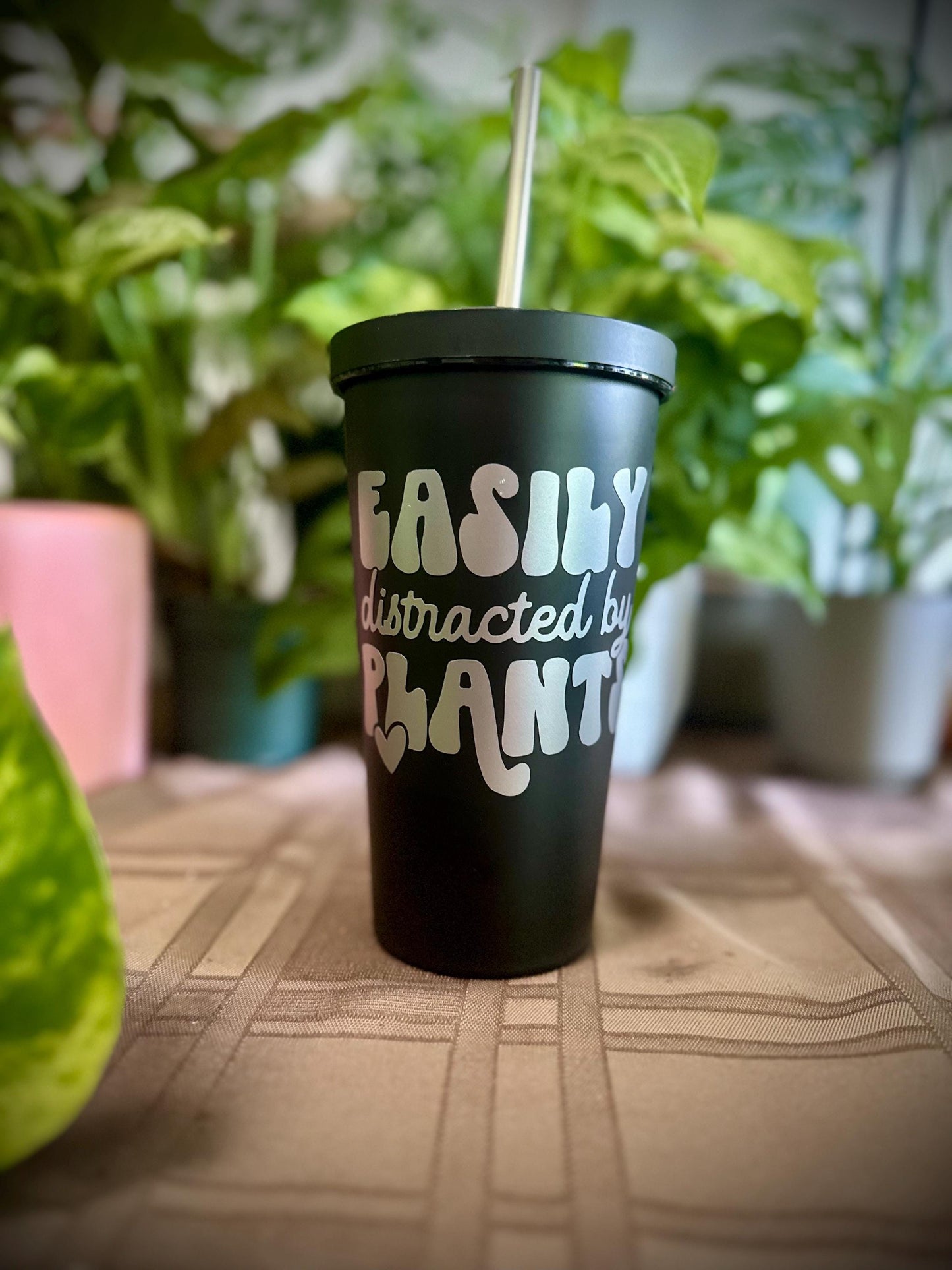 Black Coated Stainless Steel Plant Theme Tumbler