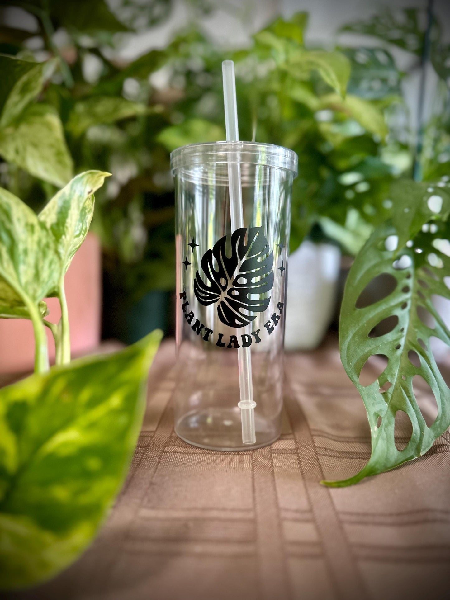 Clear Cylinder Tumbler Plant Themed