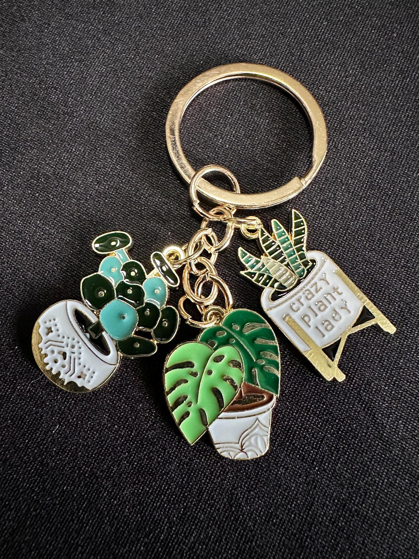 Gold Tone Metal “Crazy Plant Lady” Keychain