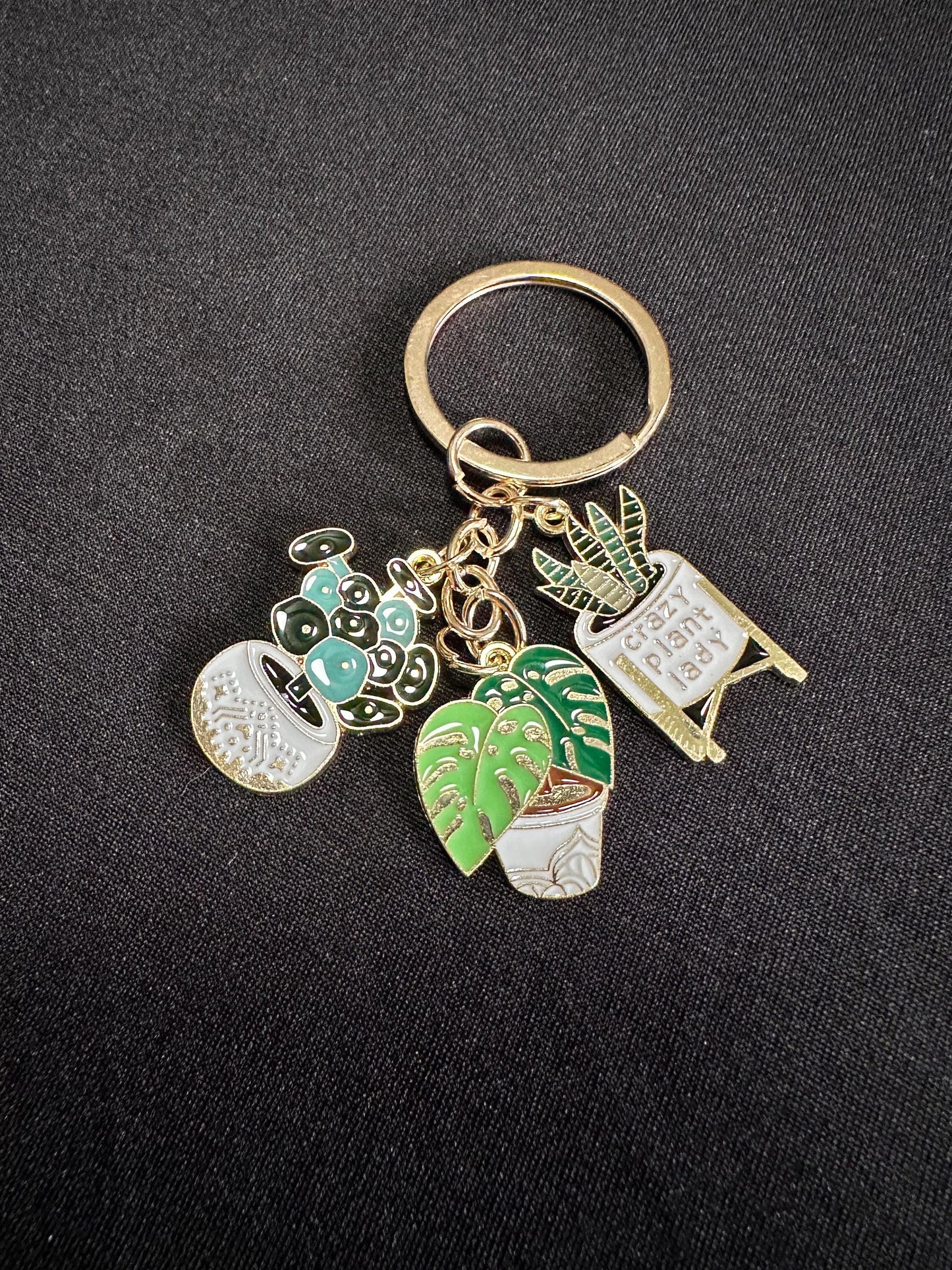 Gold Tone Metal “Crazy Plant Lady” Keychain