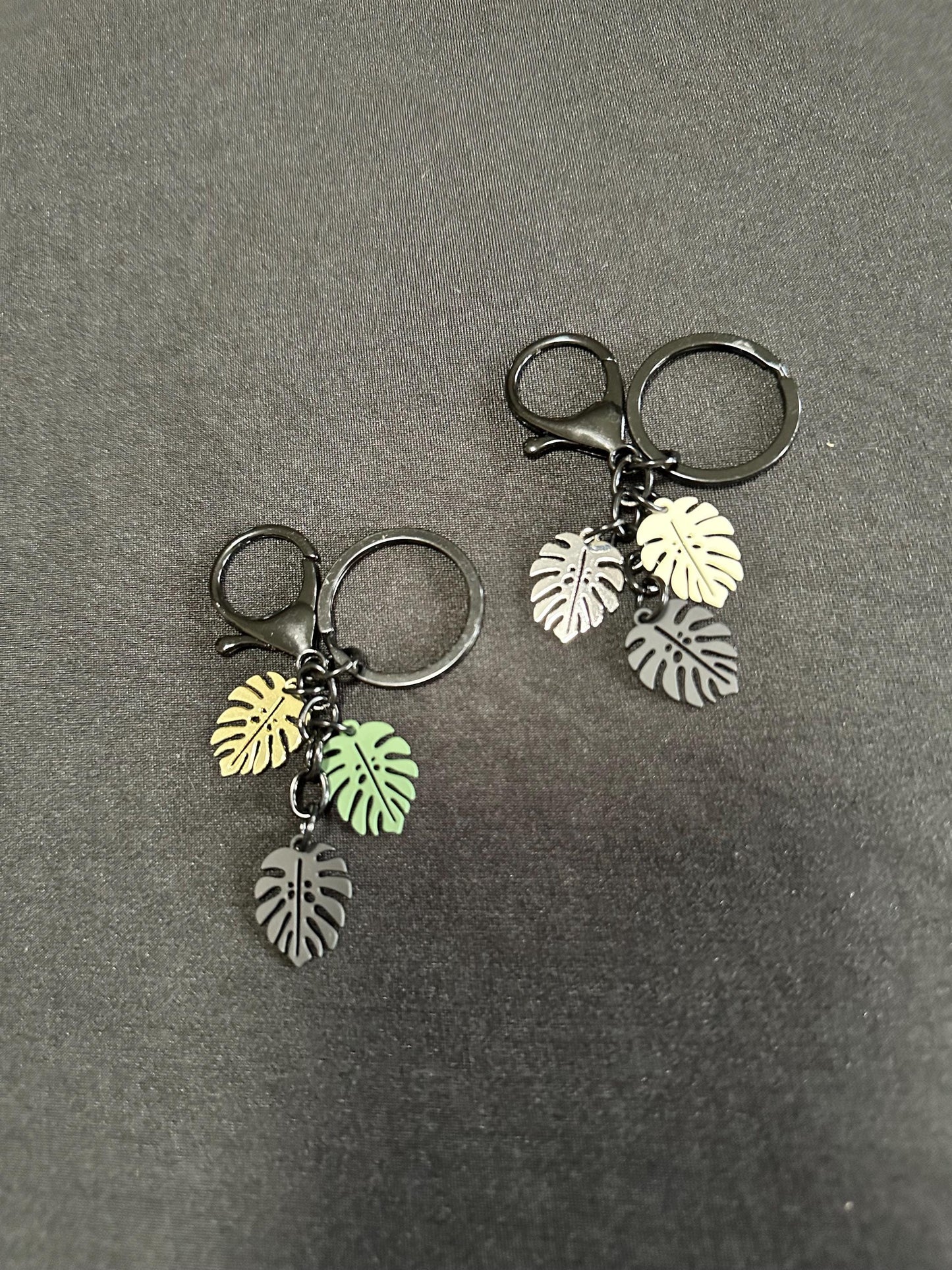 Theee Leaf Monstera Leaf Key Chain.