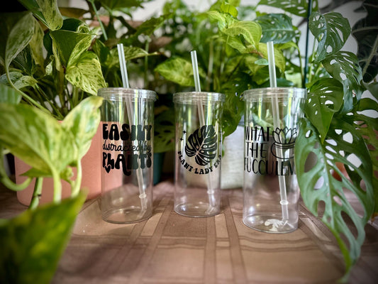 Clear Cylinder Tumbler Plant Themed