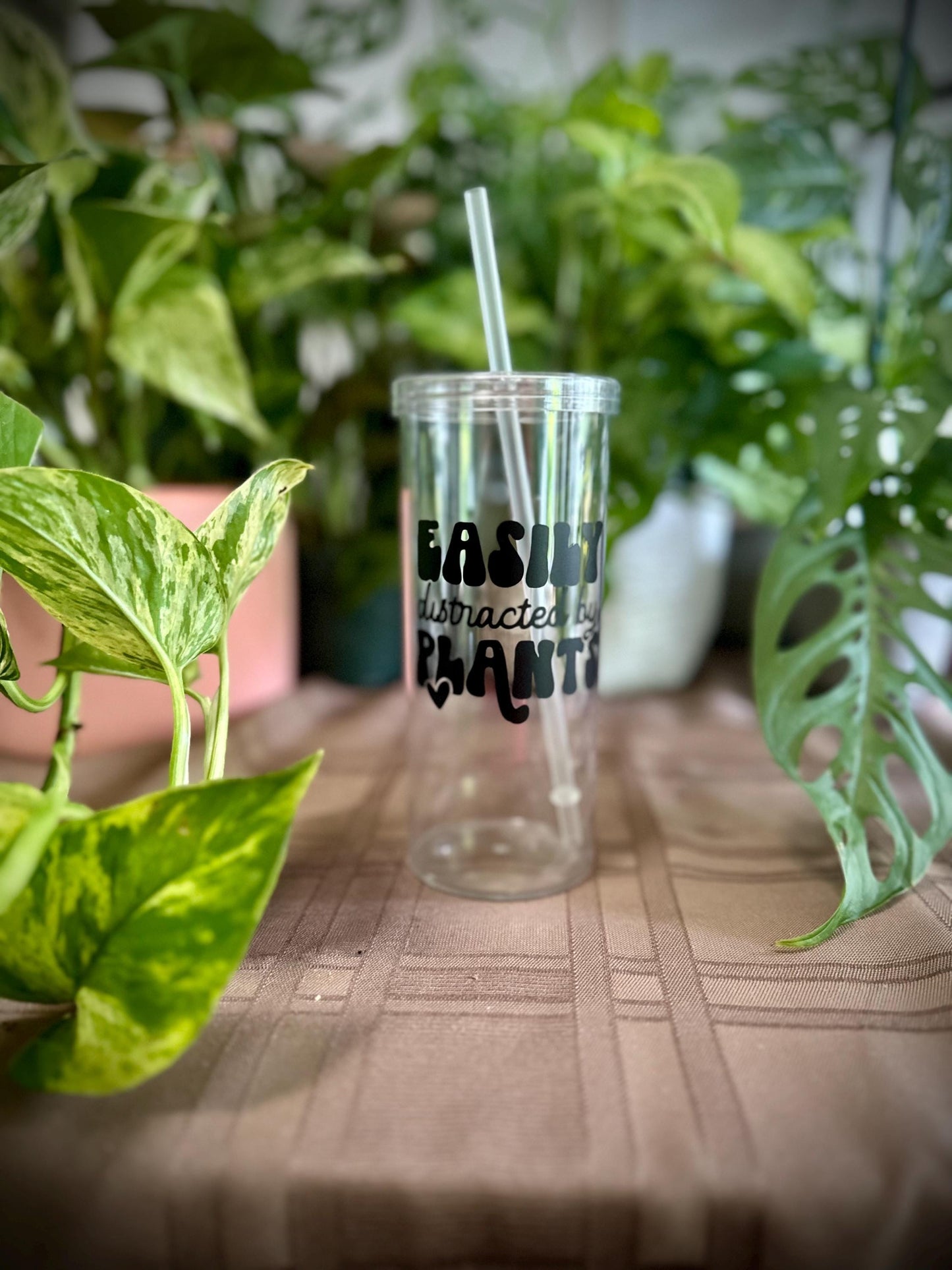 Clear Cylinder Tumbler Plant Themed