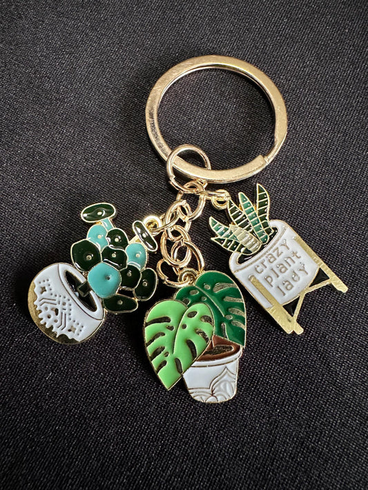 Gold Tone Metal “Crazy Plant Lady” Keychain