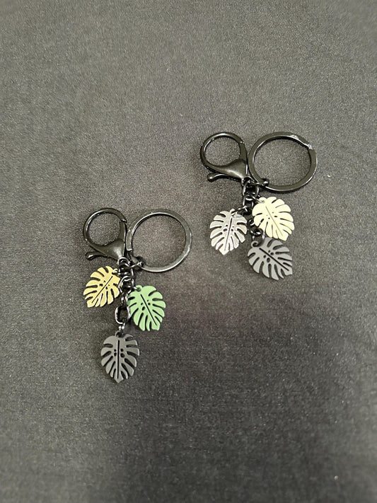 Theee Leaf Monstera Leaf Key Chain.